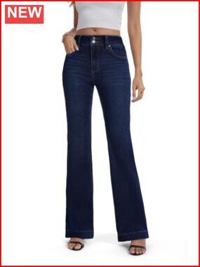 High Rise Bootcut Stretchy Denim Jeans Curvy Slim Flare Wide Hem